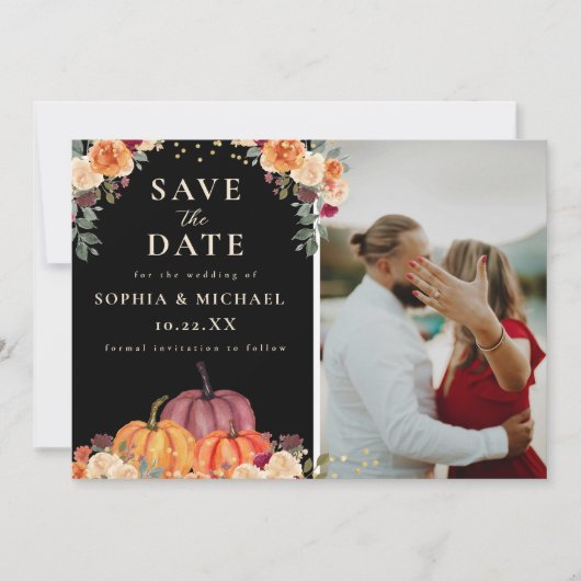 秋の水彩カップル写真 フォール セーブザデート (正面)