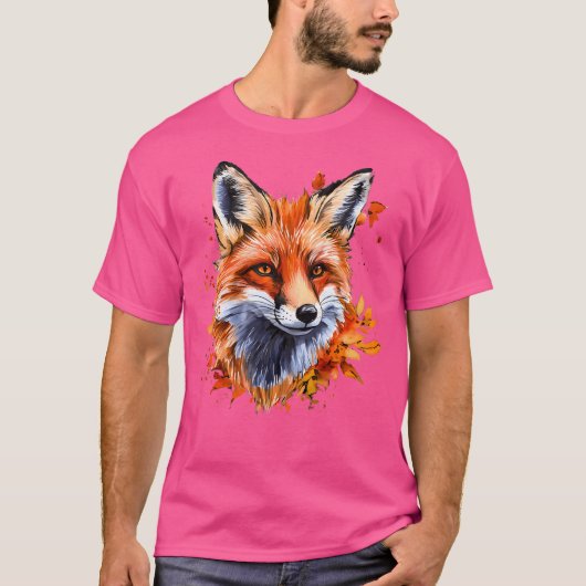 秋の水彩キツネ Tシャツ (正面)