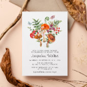 秋の水彩タッチのきのこベイビーシャワー 招待状