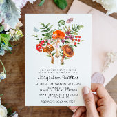 秋の水彩タッチのきのこベイビーシャワー 招待状