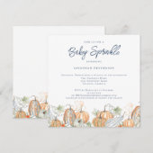 秋の水彩タンポポ ブルー ベイビー シャワーパーティー 招待状 (正面/裏面)