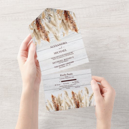 秋の水彩パンパス草の結婚式 オールインワン招待状 (貼ってはがせる)