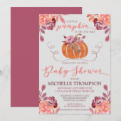 秋の水彩フラワー パンプキン ベイビーシャワー 招待状 (正面/裏面)