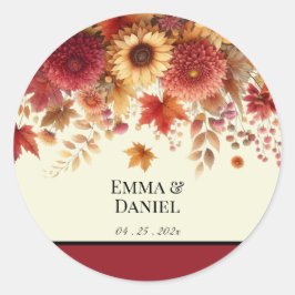 秋の水彩フローラクリーム ラウンドシール