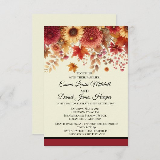 秋の水彩フローラクリーム 招待状 (正面/裏面)