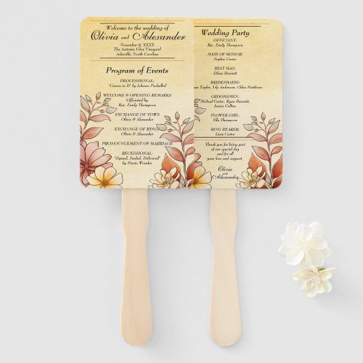 秋の水彩フローラテラコッタプログラム ハンドファン (正面&裏面)