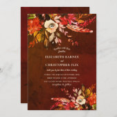 秋の水彩フローラマーリーブラウン結婚ズ 招待状 (正面/裏面)