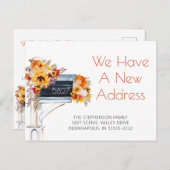 秋の水彩フローラメールボックスの新しいアドレス 案内ポストカード (正面/裏面)
