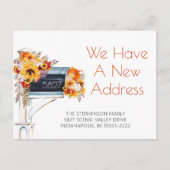 秋の水彩フローラメールボックスの新しいアドレス 案内ポストカード (正面)