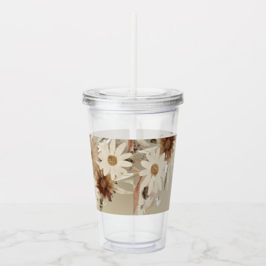 秋の水彩フローラモノグラムパーソナライズされた アクリルタンブラー (右)