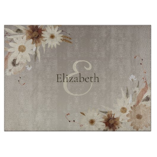 秋の水彩フローラモノグラムパーソナライズされた カッティングボード (正面)