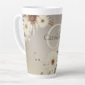 秋の水彩フローラモノグラムパーソナライズされた カフェラテマグ (左アングル)