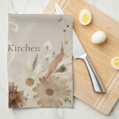 秋の水彩フローラモノグラムパーソナライズされた キッチンタオル (四つ折り)