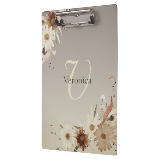 秋の水彩フローラモノグラムパーソナライズされた クリップボード (左)