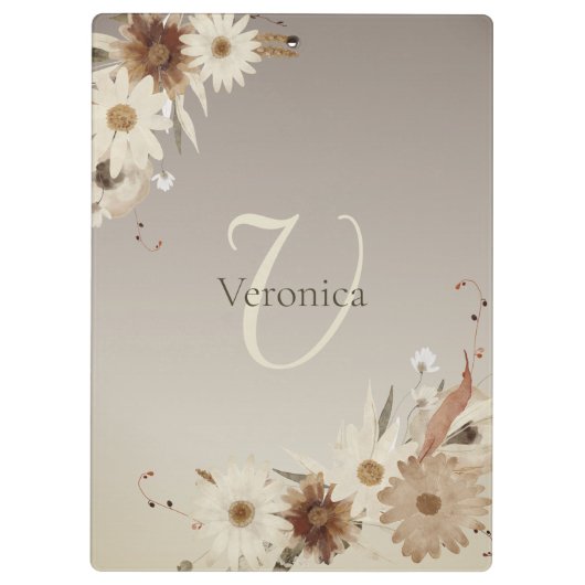 秋の水彩フローラモノグラムパーソナライズされた クリップボード (裏面)