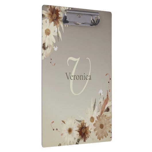 秋の水彩フローラモノグラムパーソナライズされた クリップボード (右)