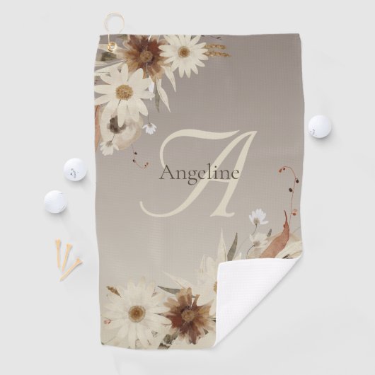 秋の水彩フローラモノグラムパーソナライズされた ゴルフタオル (インサイチュ)