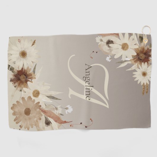 秋の水彩フローラモノグラムパーソナライズされた ゴルフタオル (横)