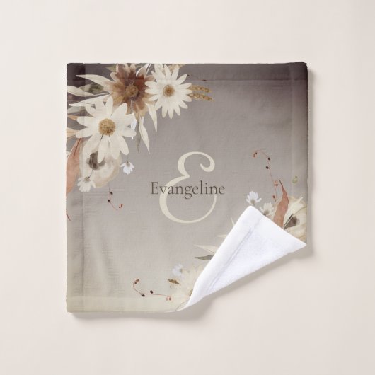 秋の水彩フローラモノグラムパーソナライズされた バスタオルセット (ウォッシュタオル)