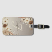 秋の水彩フローラモノグラムパーソナライズされた ラゲッジタグ (正面横)