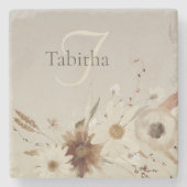 秋の水彩フローラモノグラム ストーンコースター (正面)