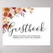 秋の水彩フローラ結婚のゲストブックサイン ポスター (正面)