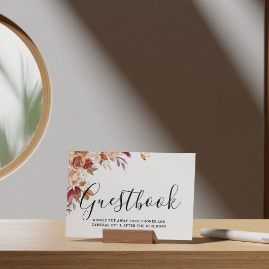 秋の水彩フローラ結婚のゲストブックサイン ポスター