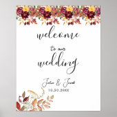 秋の水彩フローラ結婚の歓迎 ポスター (正面)