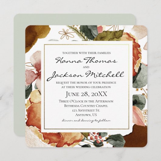 秋の水彩フローラ結婚ズ 招待状 (正面/裏面)