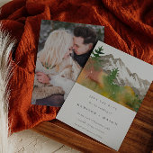 秋の水彩山と松の木の写真 セーブザデート