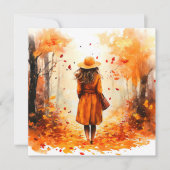 秋の水彩平和ガール歩く (正面)