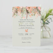 秋の水彩桃色と緑のウェディング招待状 招待状 (スタンド正面)