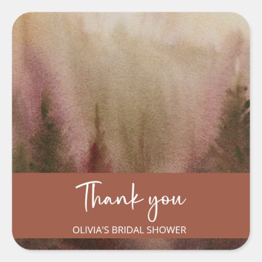 秋の水彩森林テラコッタ ブライダルシャワー スクエアシール (正面)