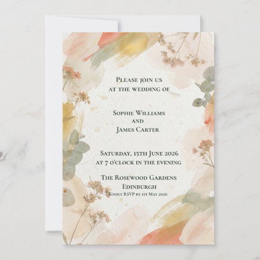 秋の水彩植物画の結婚式招待状 招待状 (正面)