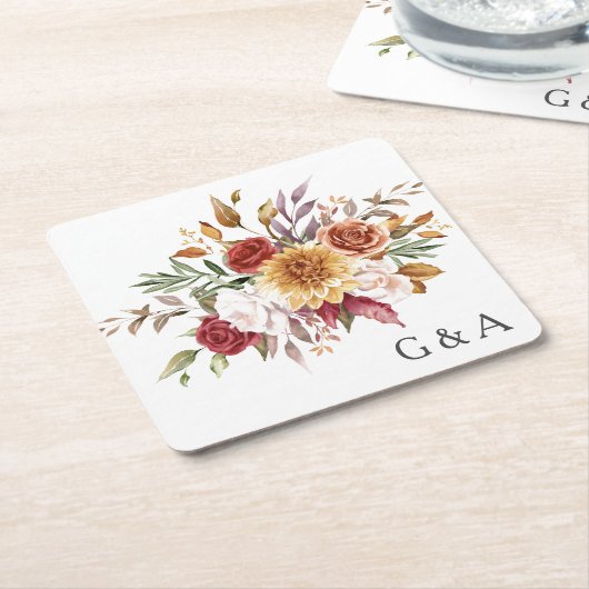 秋の水彩植物  スクエアペーパーコースター (アングル)