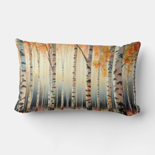 秋の水彩樺の木の木 ランバークッション (裏面)