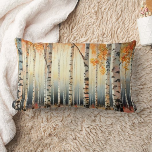 秋の水彩樺の木の木 ランバークッション (ブランケット)