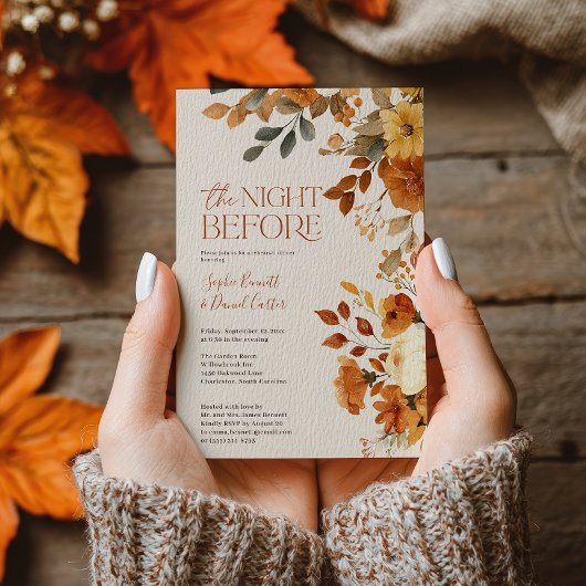 秋の水彩画のような素朴なリハーサルディナー ウェディング 招待状
