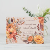 秋の水彩画のような素朴な花のウェディング 招待状 (スタンド正面)