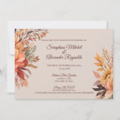 秋の水彩画のような素朴な花のウェディング 招待状 (裏面)