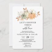 秋の水彩画のカボチャと花 招待状 (正面)