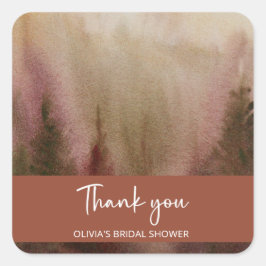 秋の水彩画の森テラコッタ ブライダルシャワー スクエアシール