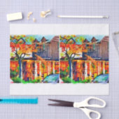 秋の水彩画の火色のdecoupageの混合メディア 薄葉紙 (クラフト)