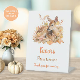 秋の水彩画デザインのベビーシャワーパーティーサイン「Oh Deer Baby Shower」 台座サイン
