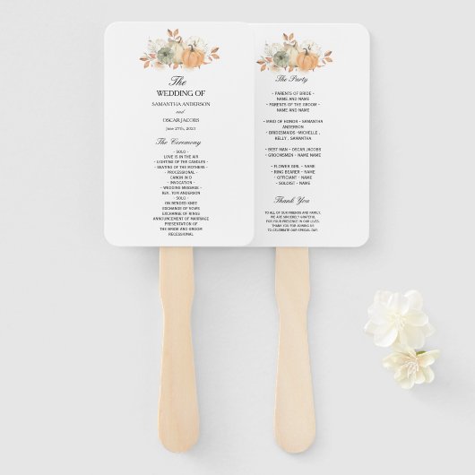 秋の水彩画　パンプキンと花 ハンドファン (正面&裏面)