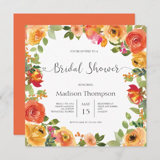 秋の水彩画 ブライダルシャワーの招待状 招待状 (正面/裏面)