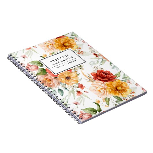 秋の水彩花と緑の模様 ノートブック (右側)