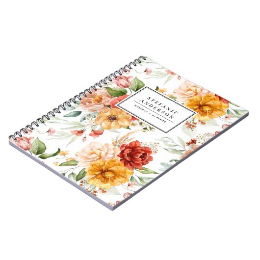 秋の水彩花と緑の模様 ノートブック (左側)