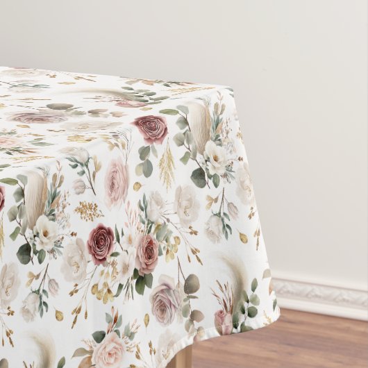 秋の水彩花のダスティローズのウェディングテーブルクロス テーブルクロス (インサイチュ)