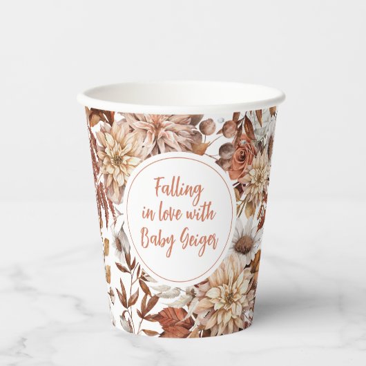 秋の水彩花のベイビーシャワー 紙コップ (正面)